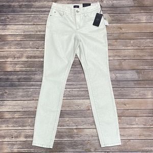NYDJ Super Skinny Silver Luminescence Jeans NWT 2 Metallic Sparkly *faint stain*